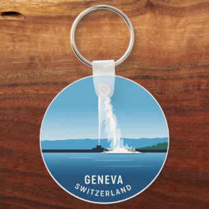 Genève Straat Zwitserland Reizen Jet d'eau Zonsond Sleutelhanger