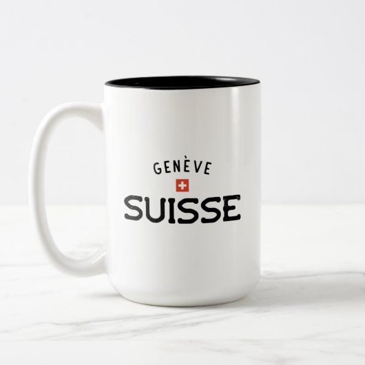 Geneve suisse met verdringing (Genève, Zwitserland Tweekleurige Koffiemok (Links)
