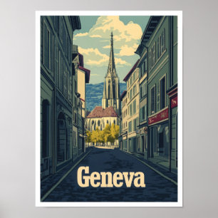 Genève Zwitserland Kunst Vintage Reizen Illustrati Poster