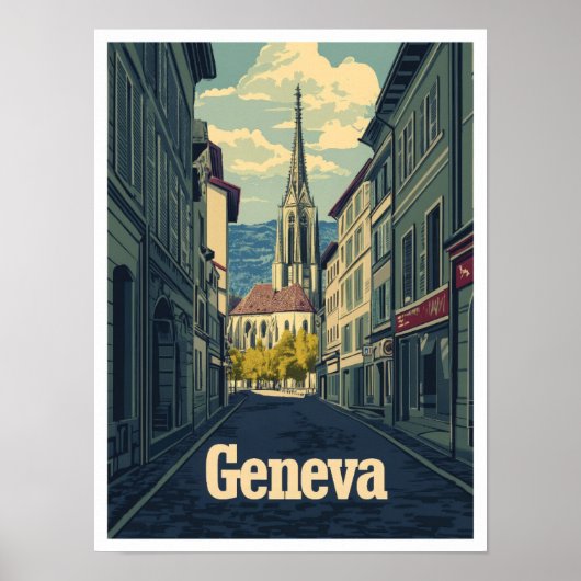 Genève Zwitserland Kunst Vintage Reizen Illustrati Poster (Voorkant)
