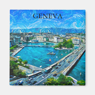 Genève Zwitserland Panorama Uitzicht Schilderij Magneet