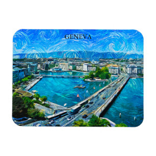 Genève Zwitserland Panorama Uitzicht Schilderij Magneet