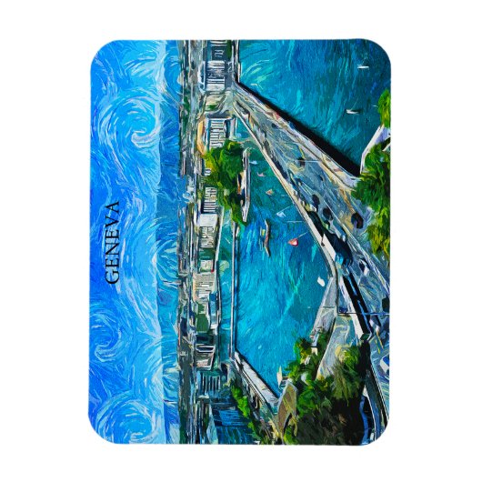 Genève Zwitserland Panorama Uitzicht Schilderij Magneet (Verticaal)