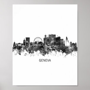 Genève Zwitserland Skyline BW Poster
