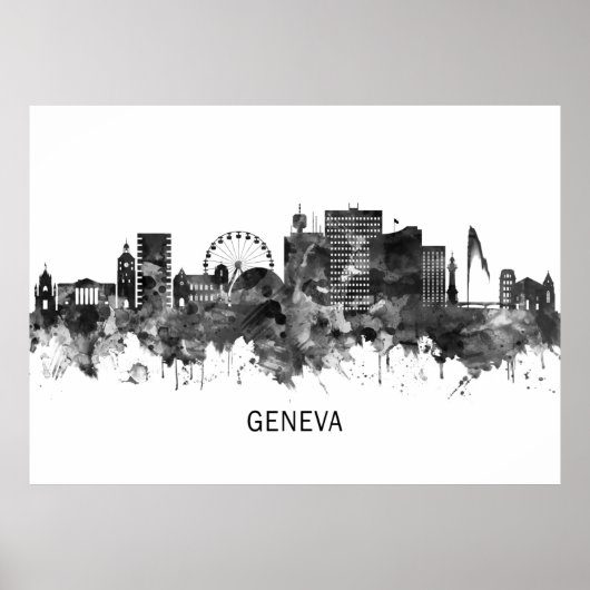 Genève Zwitserland Skyline BW Poster (Voorkant)