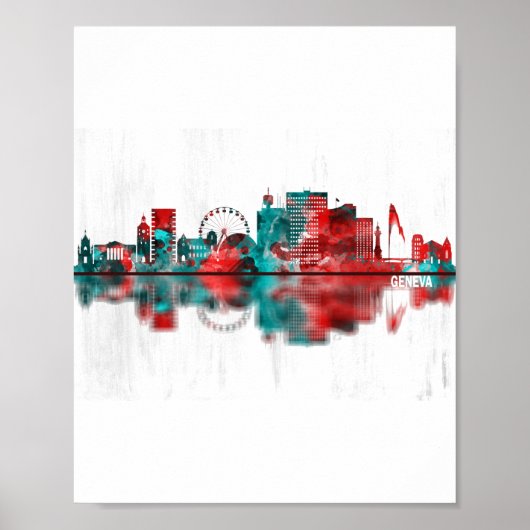 Genève Zwitserland Skyline Poster (Voorkant)