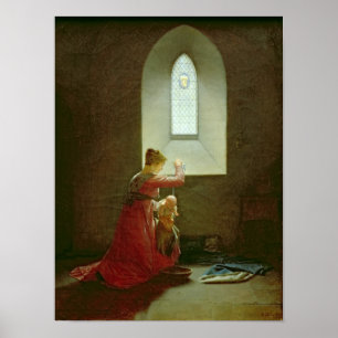 Genevieve van Brabant die haar zoon in de gevangen Poster