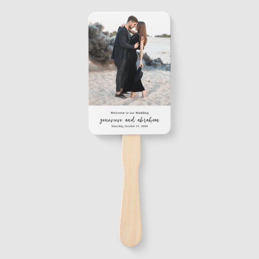 Genevieve Zwart Wit Foto Modern Wedding Program Handwaaier (Voorkant)