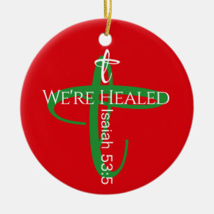 Genezen Bijbelvers Christelijk kerstgroen kruis Keramisch Ornament