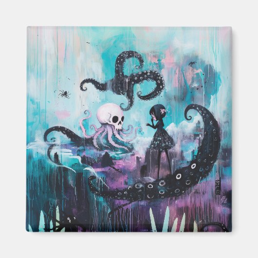 Genezer Octopus Skull Magical Witchy Gothic AI Art Magneet (Voorkant)