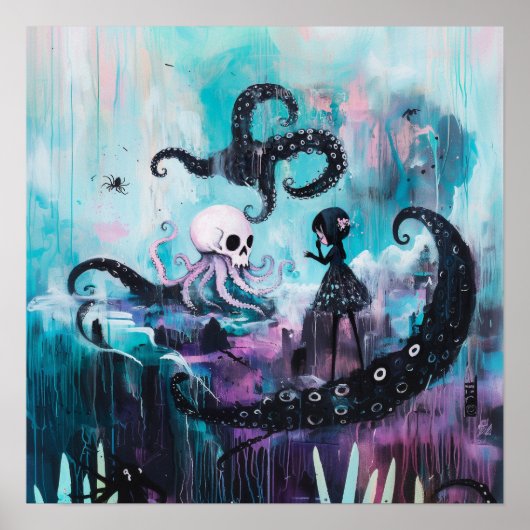 Genezer Octopus Witchy Gothic AI Art Matte Waarde Poster (Voorkant)