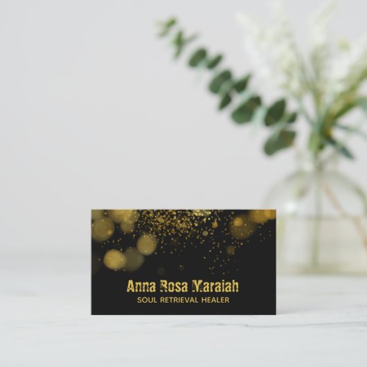 ** Genezer Therapeut Gouden Glitter Bokeh Mystiek Visitekaartje (Staand voorkant)