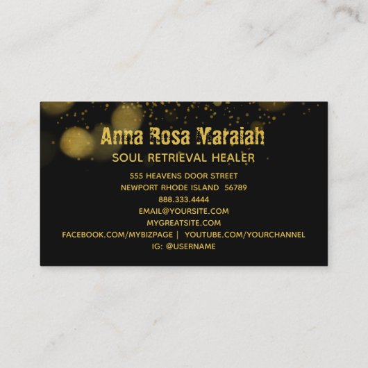 ** Genezer Therapeut Gouden Glitter Bokeh Mystiek Visitekaartje (Achterkant)