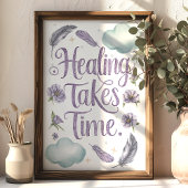 Genezing kost tijd Pastel Floral en Feather Art Poster