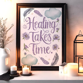 Genezing kost tijd Pastel Floral en Feather Art Poster