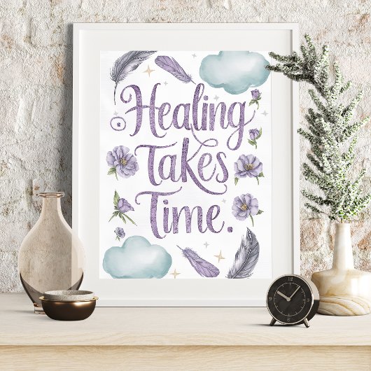 Genezing kost tijd Pastel Floral en Feather Art Poster