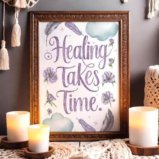 Genezing kost tijd Pastel Floral en Feather Art Poster