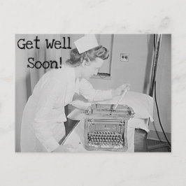 Genezingswens Verpleegster & Vintage Typemachine A Briefkaart