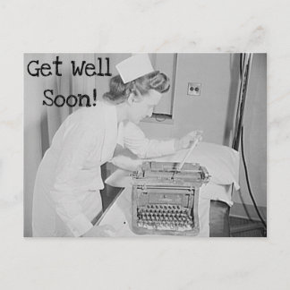 Genezingswens Verpleegster & Vintage Typemachine A Briefkaart