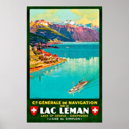 Genfersee, luchtzicht, Zwitserland, vintage Poster