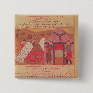 Genghis Khan buiten zijn tent Vierkante Button 5,1 Cm