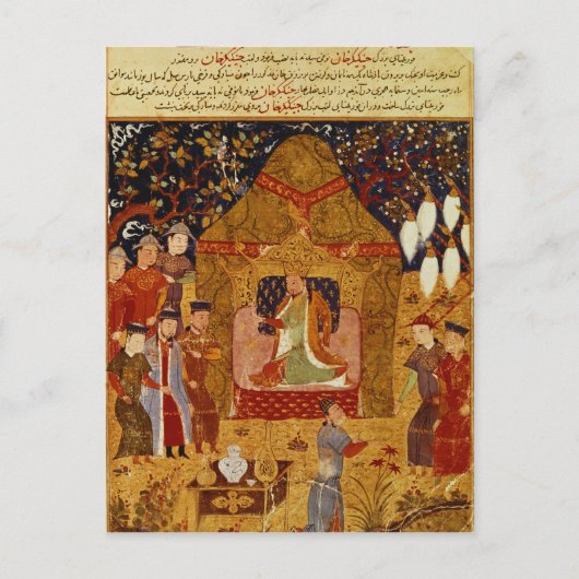 Genghis Khan in zijn tent door Rashid al-Din Briefkaart (Voorkant)
