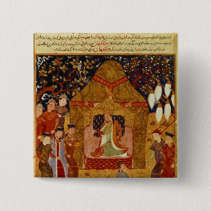 Genghis Khan in zijn tent door Rashid al-Din Vierkante Button 5,1 Cm