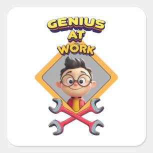 Geniaal werk Grappig Geek Reparatie Computer Anima Vierkante Sticker