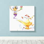 Genie brengt een huis en cadeaus van een magische  canvas afdruk (Insitu (Houten vloer))