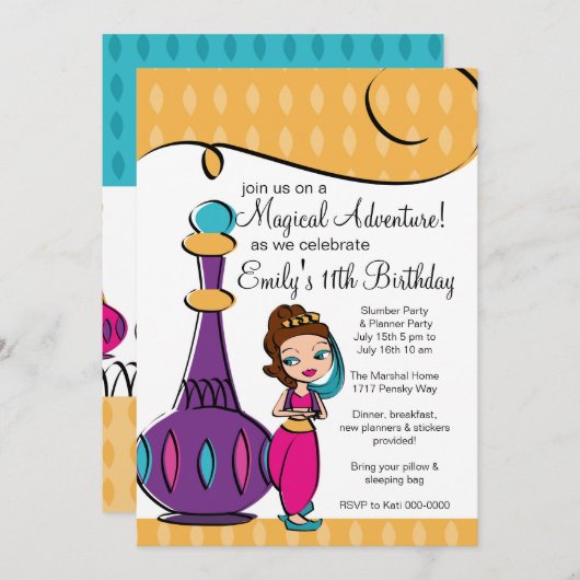 Genie en Lamp Uitnodiging (Voorkant / Achterkant)