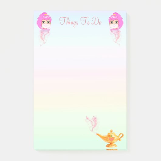 Genieën en magische lamp op pastelkleuren post-it® notes (Voorkant)