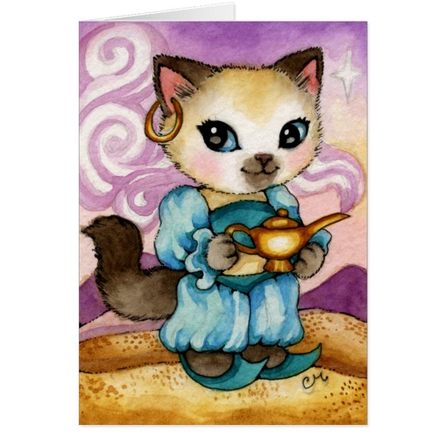 Genie's Lamp Aladdin Kat - Cute Cat Card (Voorkant)