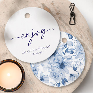 Geniet Favor Tag – Wit & Marineblauw Bedankjes Labels