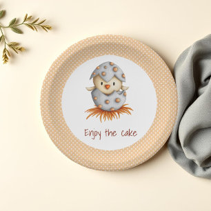 Geniet van de Cake Witte Stippen Baby Vogel Uit he Papieren Bordje