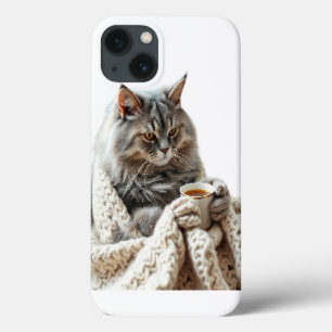 Geniet van de Cat Winter Tea Case-Mate iPhone Case