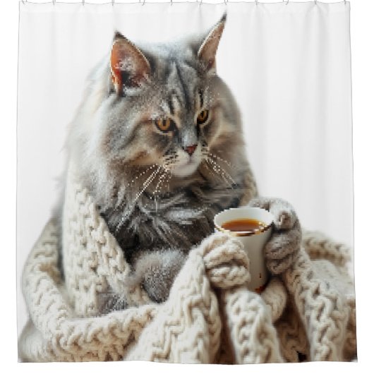 Geniet van de Cat Winter Tea Douchegordijn (Voorkant)