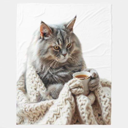 Geniet van de Cat Winter Tea Fleece Deken (Voorkant)