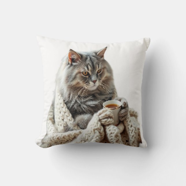 Geniet van de Cat Winter Tea Kussen (Voorkant)