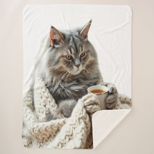 Geniet van de Cat Winter Tea Sherpa Deken (Voorkant)