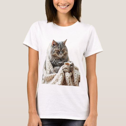 Geniet van de Cat Winter Tea T-shirt (Voorkant)