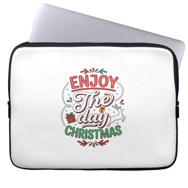 Geniet Van De Dag Kerst Rendier Cadeau Laptop Sleeve (Voorkant)