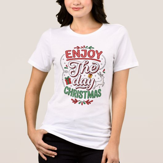 Geniet Van De Dag Kerst Rendier Cadeau Tri-Blend Shirt (Voorkant)