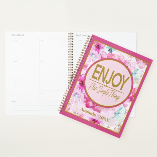 Geniet van de eenvoudige  roze en gouden dingen planner (Display)