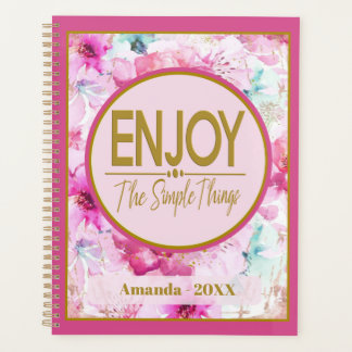 Geniet van de eenvoudige roze en gouden dingen planner