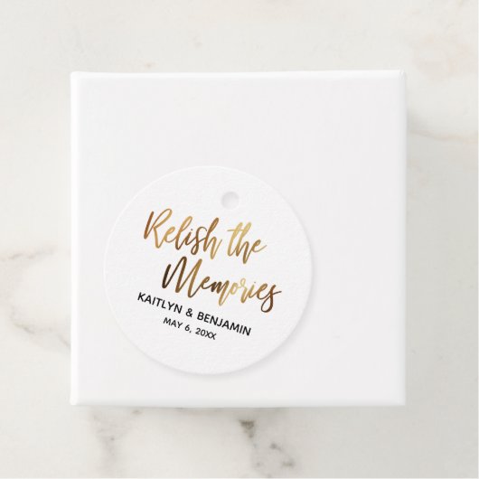 Geniet van de herinneringen, gouden handschrift ty bedankjes labels (In situ)