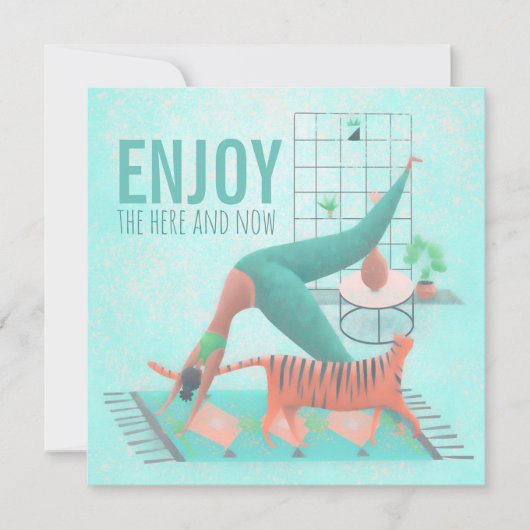 Geniet van de hier en nu Pastel Zen Yoga Pose Cat Kaart (Voorkant)