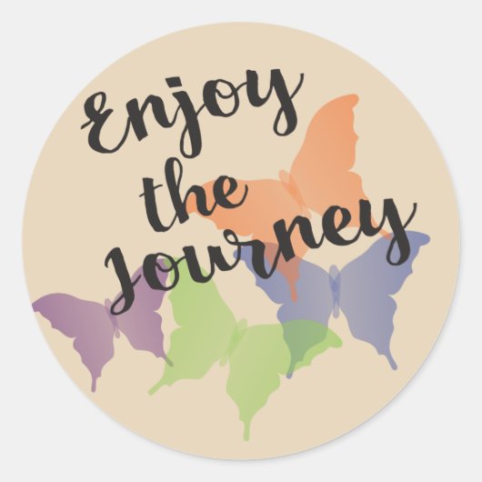 Geniet van de Journey quote met vlinders Ronde Sticker (Voorkant)