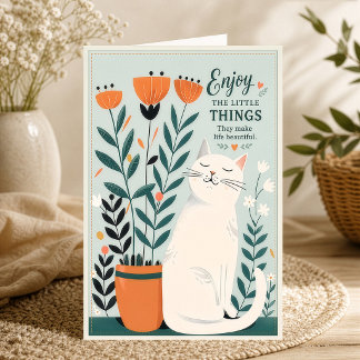 Geniet van de Kleine Dingen Vreedzame Witte Kat Kaart
