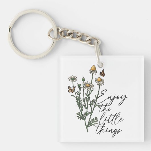 Geniet van de kleine Dingen Wildflower Daisy Sleutelhanger (voorkant)