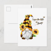 Geniet van de Kleine Dingen Zonnebloem Gnome Briefkaart (Voorkant / Achterkant)
